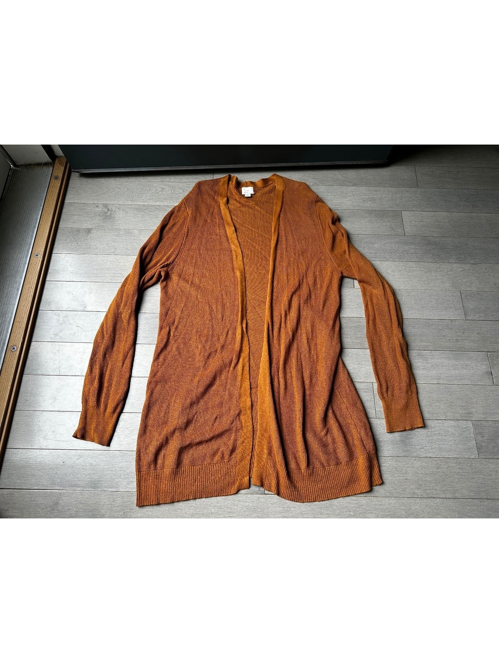 A New Day Women's Long Open Front Cardigan Sweater Long Sleeve Large Rust Orange